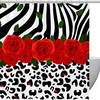 Rose Flower Zebra Leopard Print Fabric Shower Curtain for Bathroom Decor
