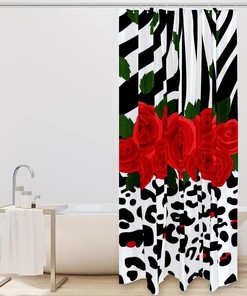 Rose Flower Zebra Leopard Print Fabric Shower Curtain for Bathroom Decor