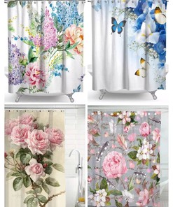 Rose Flowers Butterflies Shower And Bath Curtains With Beautiful Print, Invigorating Bathroom Decor