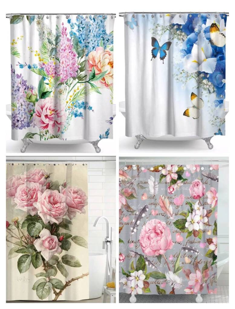 Rose Flowers Butterflies Shower And Bath Curtains With Beautiful Print, Invigorating Bathroom Decor