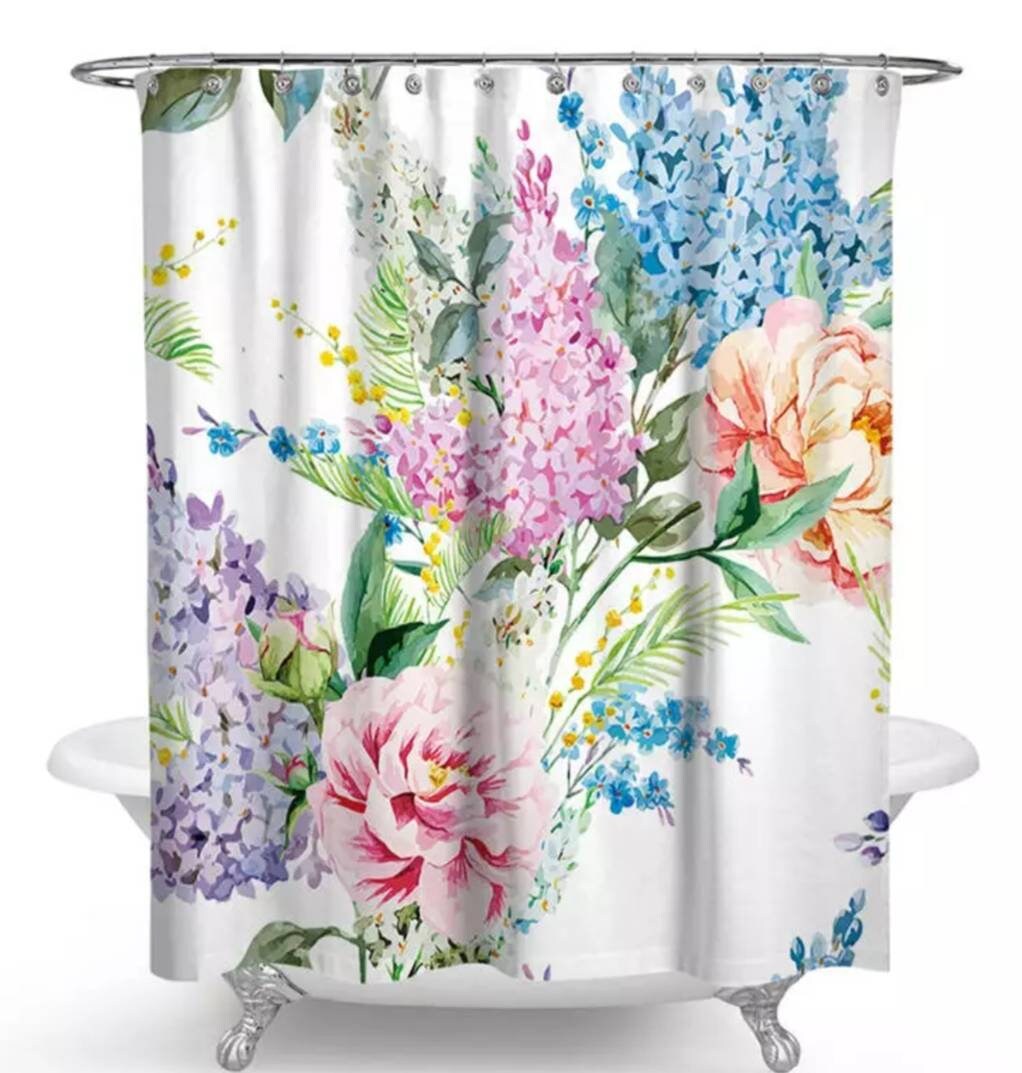 Rose Flowers Butterflies Shower And Bath Curtains With Beautiful Print, Invigorating Bathroom Decor - Image 2