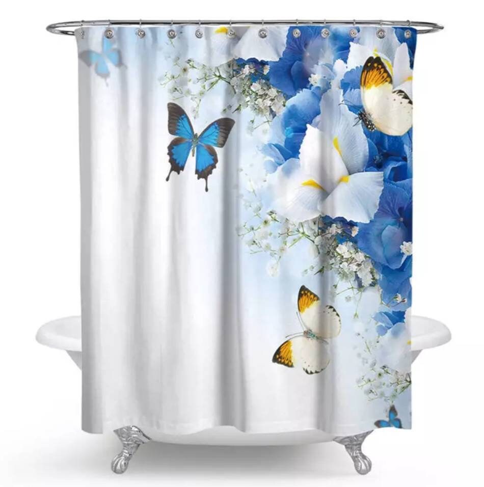 Rose Flowers Butterflies Shower And Bath Curtains With Beautiful Print, Invigorating Bathroom Decor - Image 3
