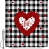 Rose Flowers Heart Black And White Buffalo Check Plaid Print Waterproof Fabric Shower Curtain For Bathroom