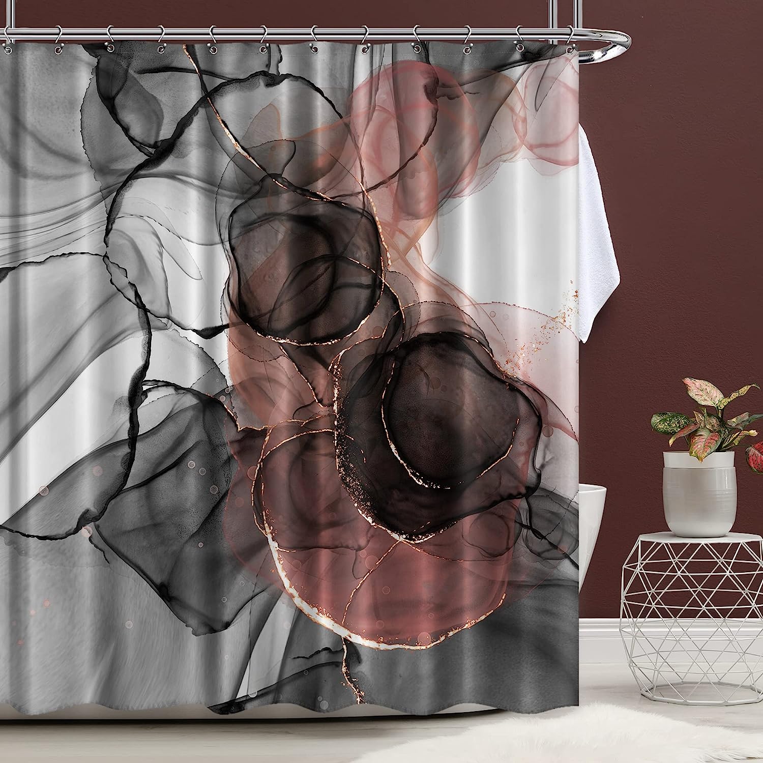 Rose Gold Black Marble Modern Shower Curtain for Stylish Bathroom Decor