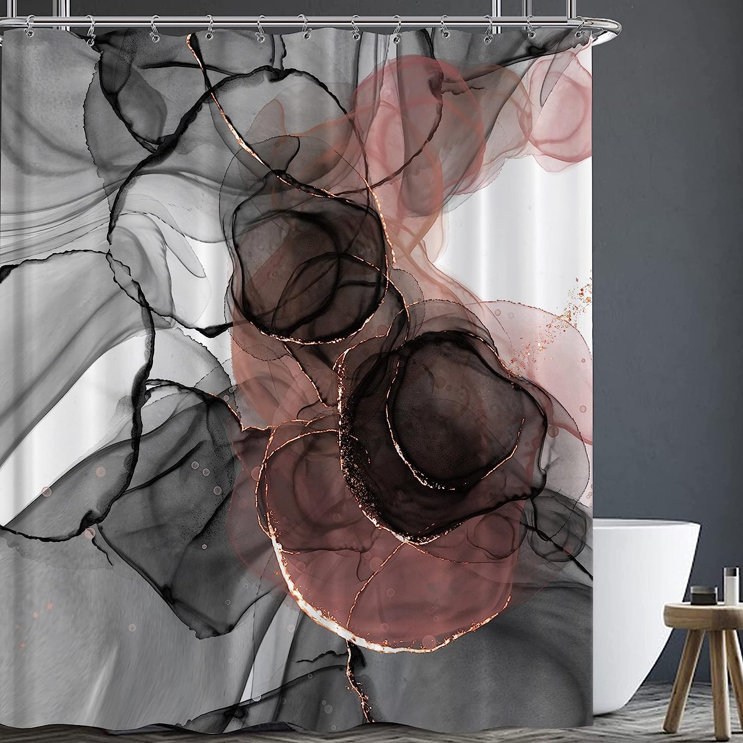 Rose Gold Black Marble Modern Shower Curtain for Stylish Bathroom Decor