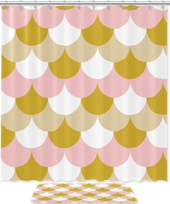 Rose Gold Fish Scales Shower Curtain, Microfiber Bathroom Accents Fabric Machine Washable