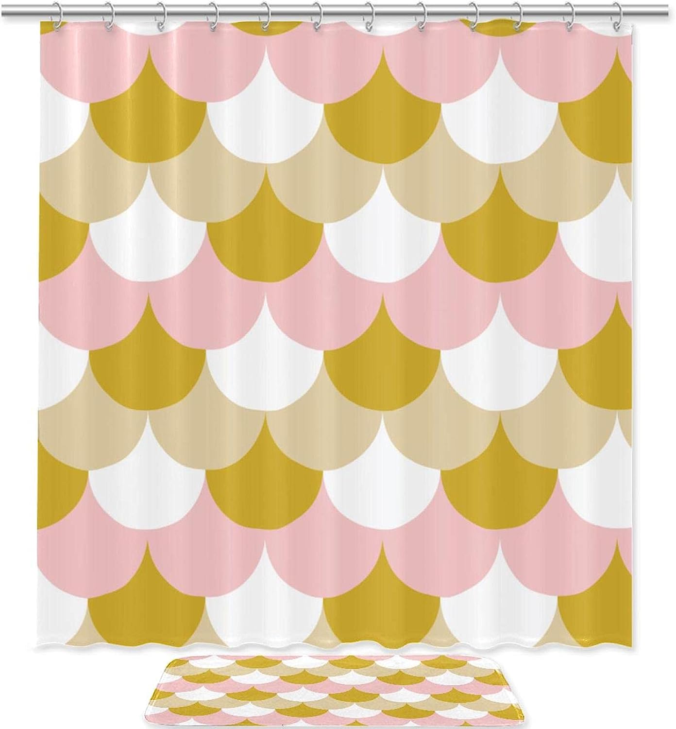 Rose Gold Fish Scales Shower Curtain, Microfiber Bathroom Accents Fabric Machine Washable