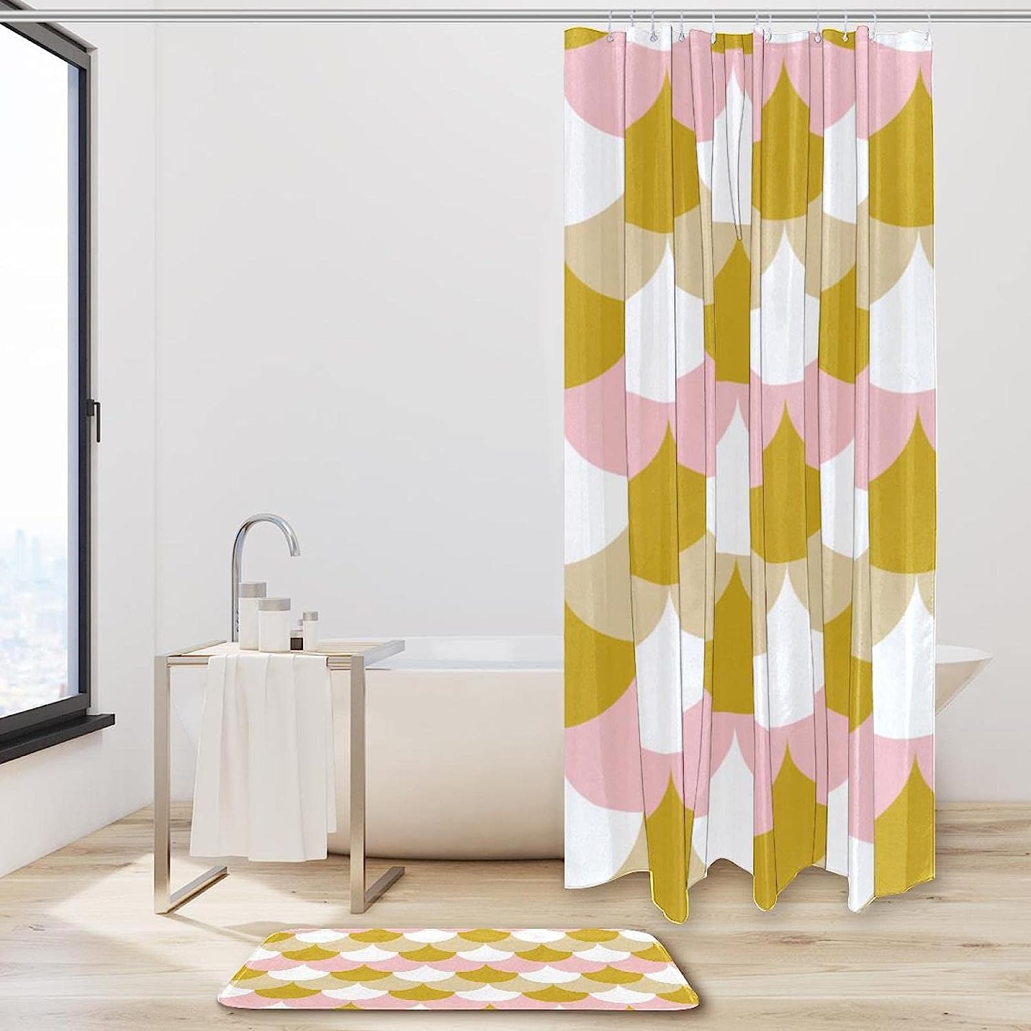 Rose Gold Fish Scales Shower Curtain, Microfiber Bathroom Accents Fabric Machine Washable - Image 2