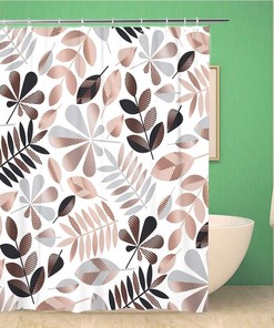 Rose Gold Geometric Leaves Shower Curtain with Elegant Fall Elements, Autumn Bathroom Decor.