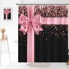 Rose Gold Glitter Bling Pink Bow Luxury Shower Curtain Set Waterproof Washable