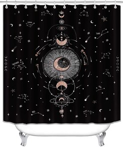 Rose Gold Glitter Zodiac Constellation Shower Curtain for Mysticism Hippie Boho Decor