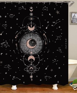 Rose Gold Glitter Zodiac Constellation Shower Curtain for Mysticism Hippie Boho Decor