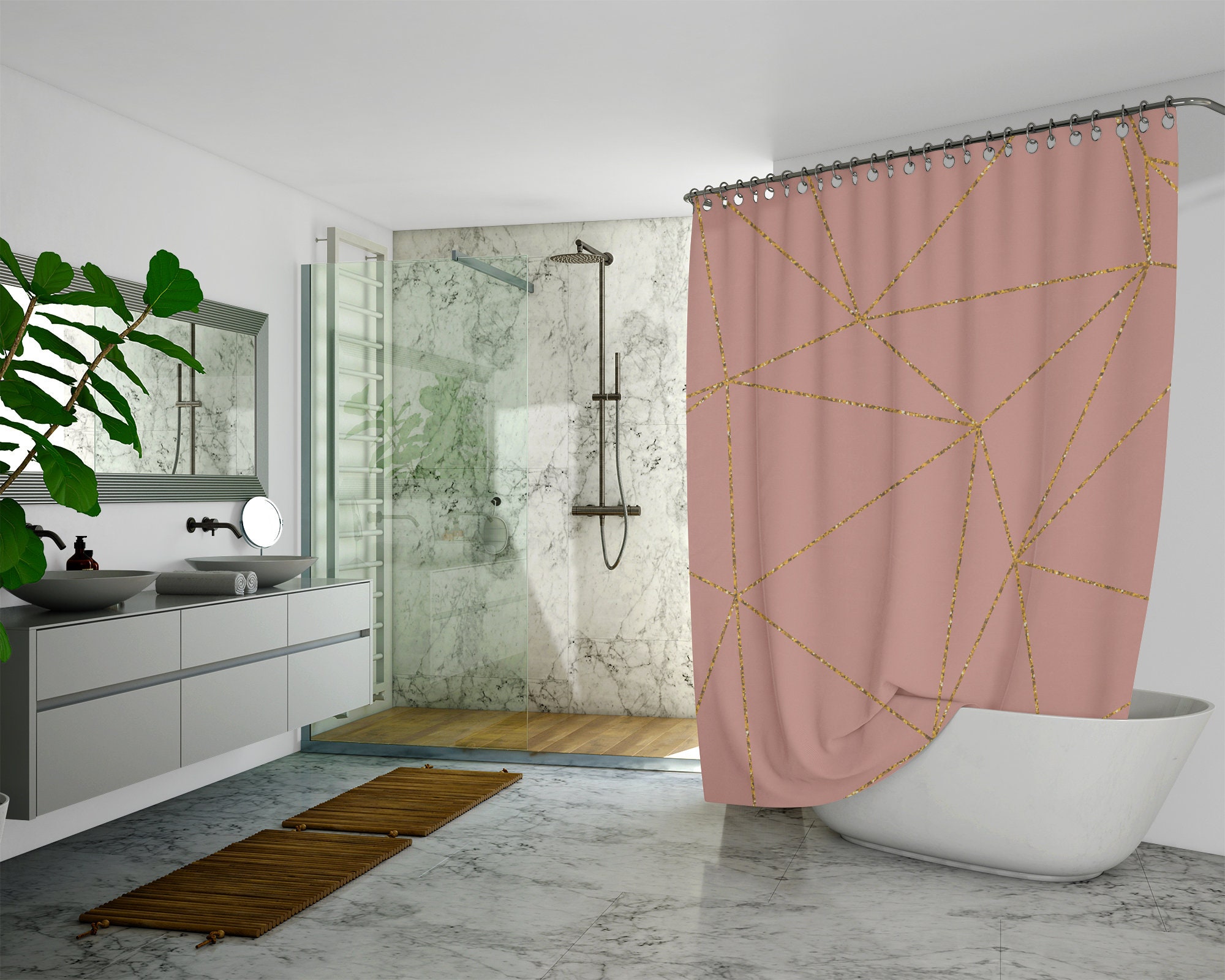 Rose Gold Luxury Shower Curtain - Elegant And Aesthetic Bathroom Decor With Unique Design - Image 3