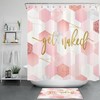 Rose Gold Marble Geometric Pattern Shower Curtain With Inspirational Message, Perfect For The Bathroom