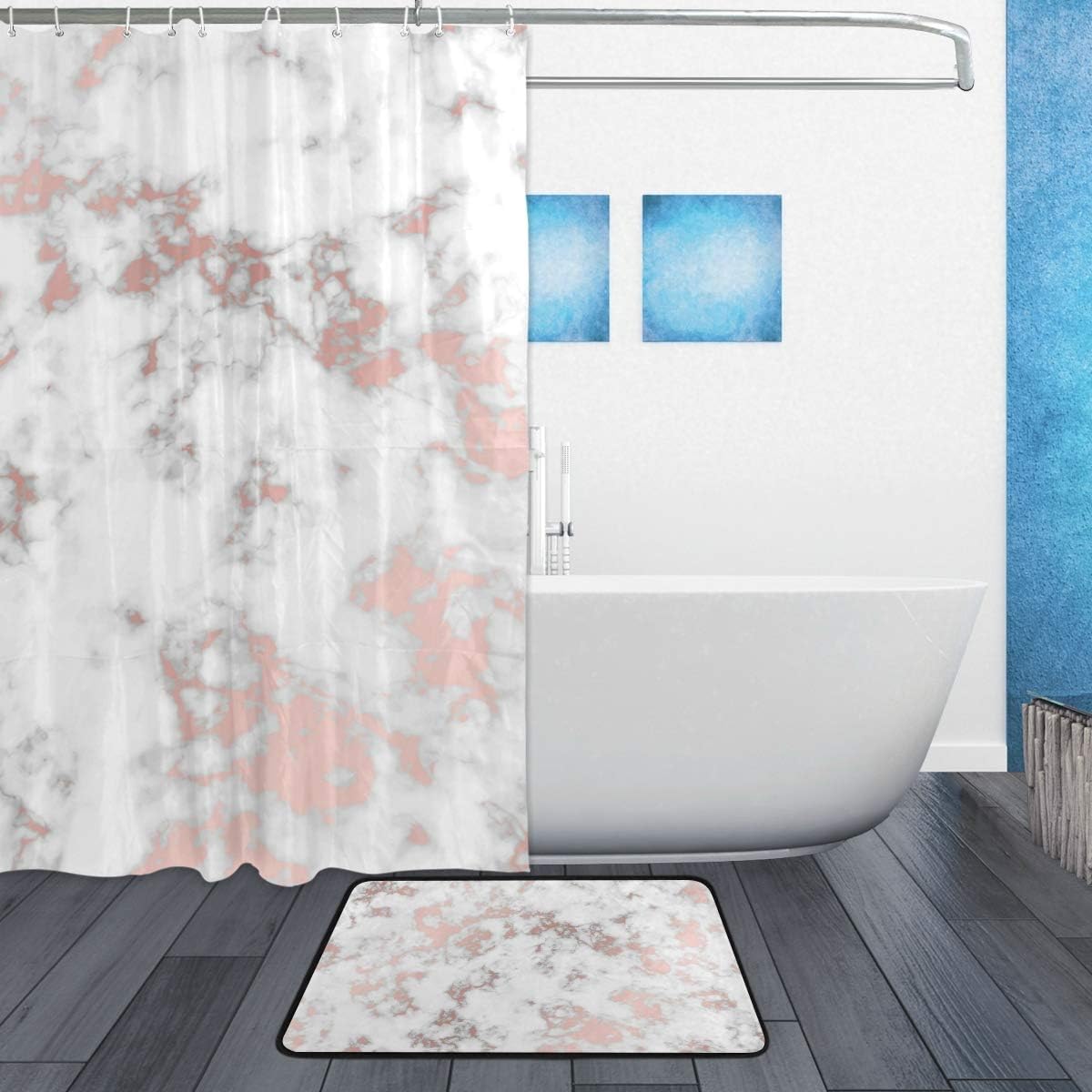Rose Gold Marble Shower Curtain - Elegant Bathroom Decor - Image 2