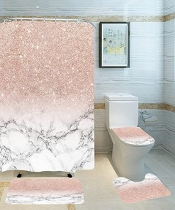 Rose Gold Marble Shower Curtain with Decorative Bathroom Accessories 