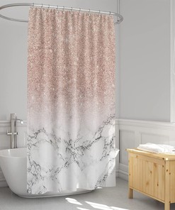 Rose Gold Marble Shower Curtain with Decorative Bathroom Accessories