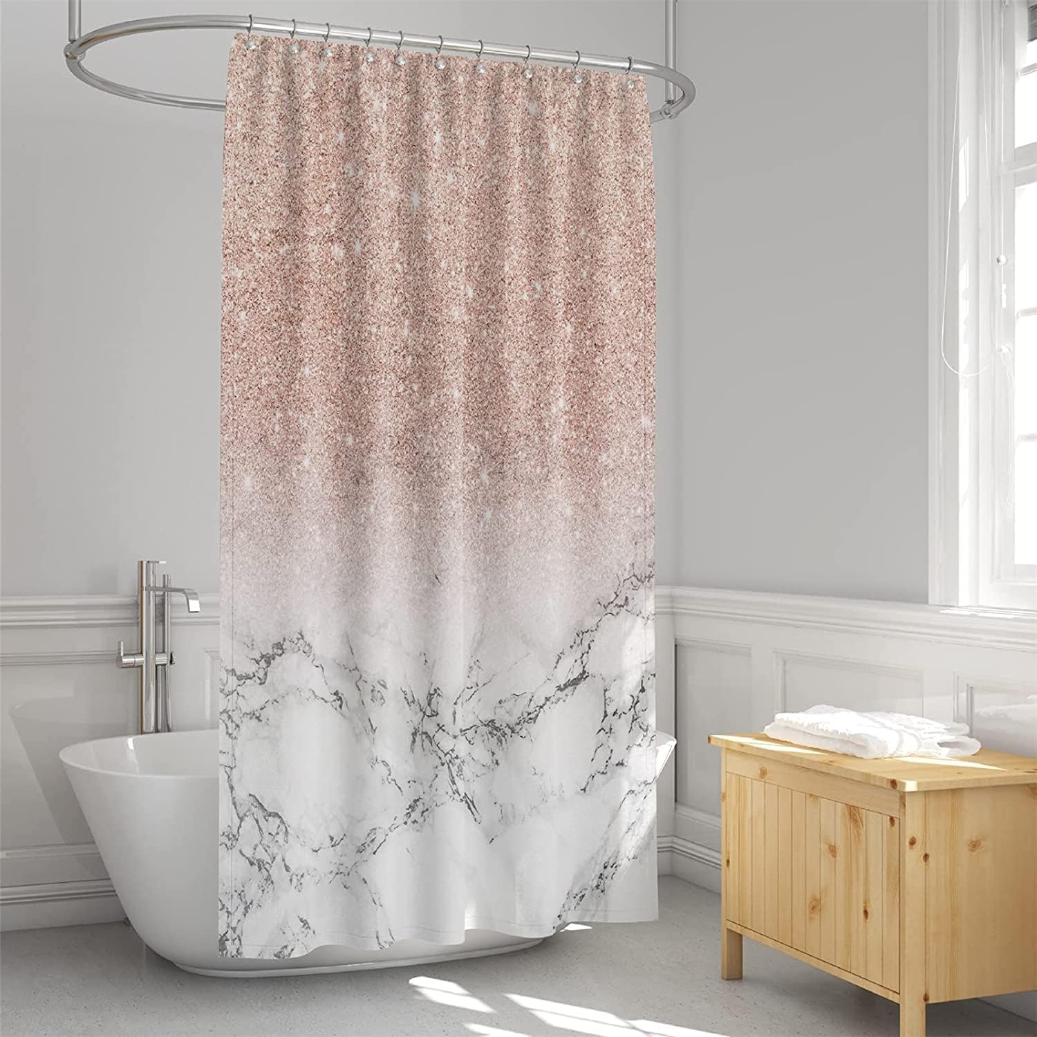 Rose Gold Marble Shower Curtain with Decorative Bathroom Accessories