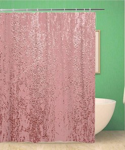 Rose Gold Metallic Abstract Shower Curtain with Shiny Sparkling Design, Glamorous Bathroom Decor 