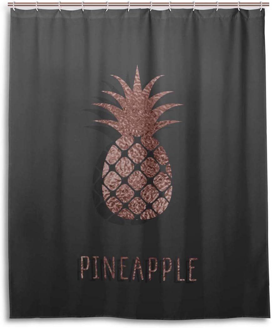 Rose Gold Pineapple Pattern Shower Curtain, Kids Bathroom Accessory