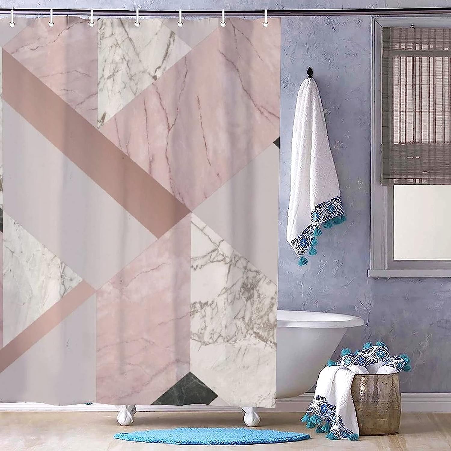 Rose Gold Pink Geometric Pattern Shower Curtain - Stylish And Decorative Fabric Curtain For Your Bathroom
