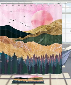 Rose Gold Sun Mountains Shower Curtain With Luxury Fabric And Unique Design