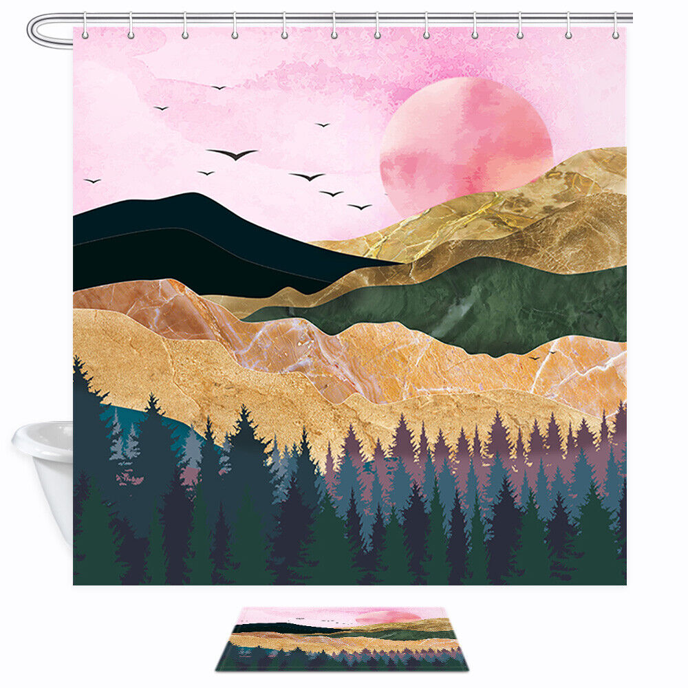 Rose Gold Sun Mountains Shower Curtain With Luxury Fabric And Unique Design - Image 2