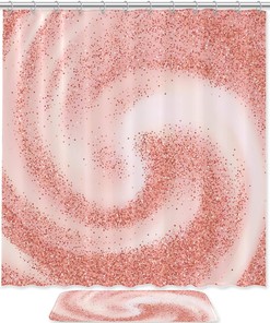 Rose Gold Swirling Shower Curtain, Set of 2, Waterproof Fabric for Bathroom Decor