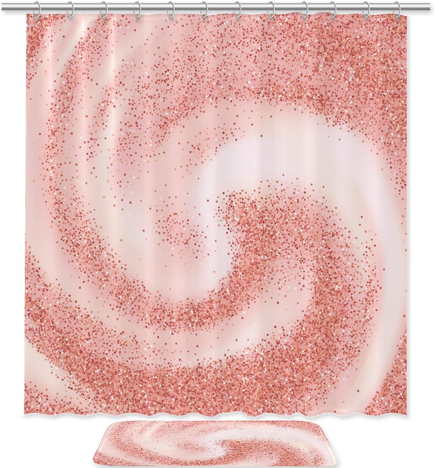 Rose Gold Swirling Shower Curtain, Set of 2, Waterproof Fabric for Bathroom Decor