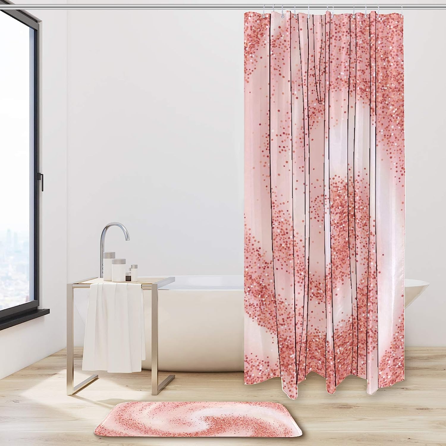Rose Gold Swirling Shower Curtain, Set of 2, Waterproof Fabric for Bathroom Decor