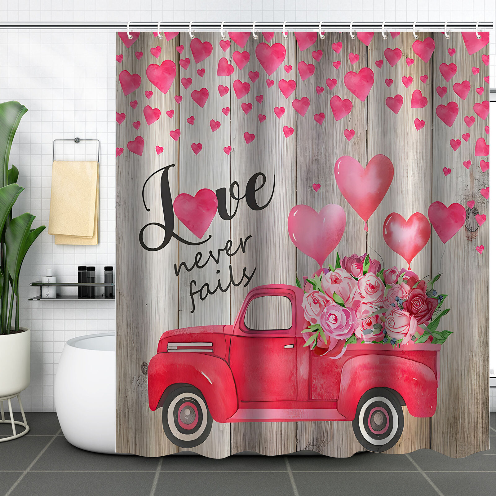 Rose Heart Shower Curtain, Floral Bathroom Accessory for Your Beautiful Bath