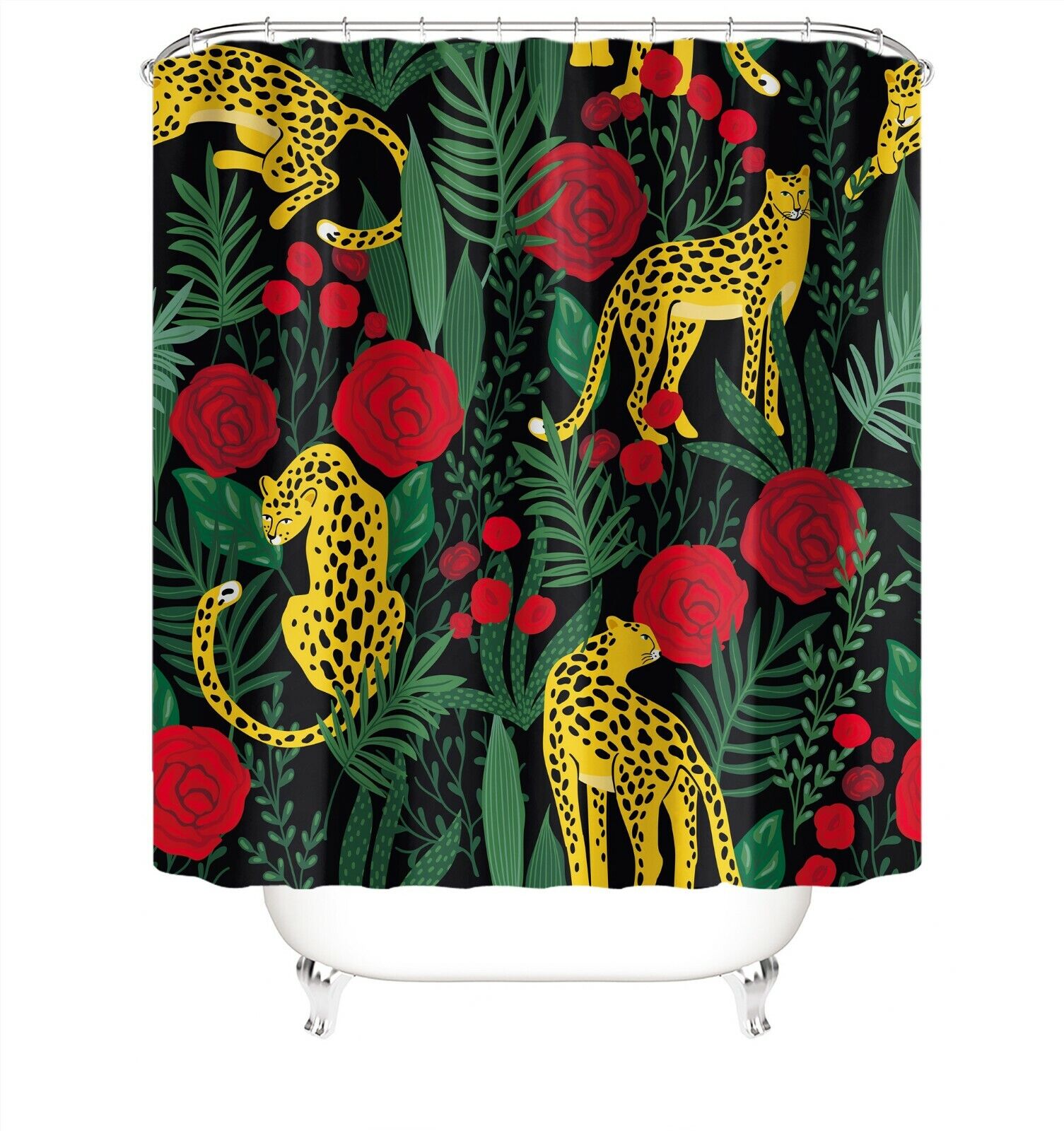 Rose Leopard Shower Curtain, Feminine Bathroom Decor