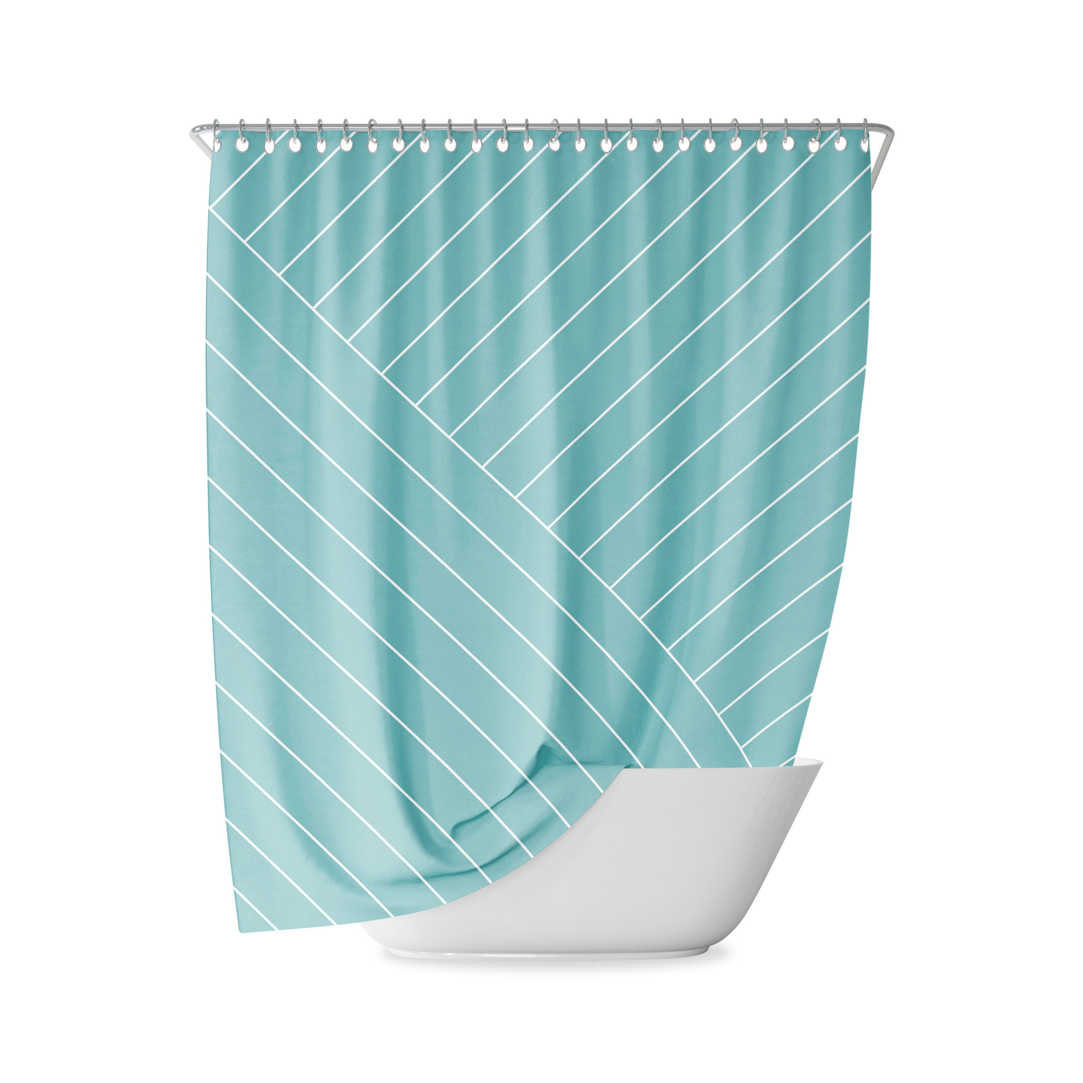 Rose Peach Terracota Striped Geometric Shower Curtain For Chic Bathroom Decor - Image 2