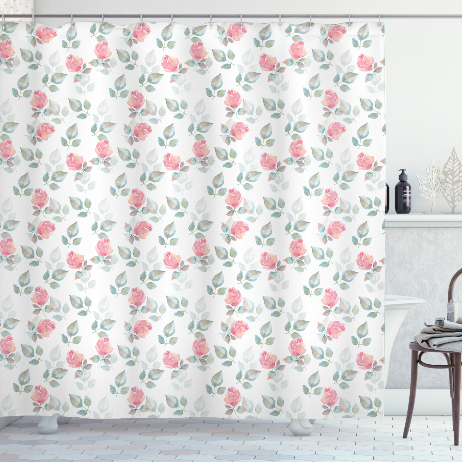 Rose Petals Blossoms Print Shower Curtain For Elegant Bathroom Design