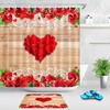 Rose Petals Heart Wood Planks Valentine's Day Shower Curtain for Bathroom Decor