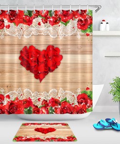 Rose Petals Heart Wood Planks Valentine's Day Shower Curtain for Bathroom Decor