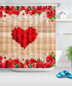 Rose Petals Heart Wood Planks Valentine's Day Shower Curtain for Bathroom Decor
