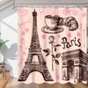 Rose Shower Curtain with Paris Eiffel Tower Design, Waterproof Bath Accessory for Bathroom 