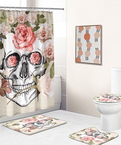Rose Skull Fabric Shower Curtain - Vintage Flower Skull Bathroom Decor
