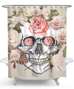 Rose Skull Fabric Shower Curtain - Vintage Flower Skull Bathroom Decor