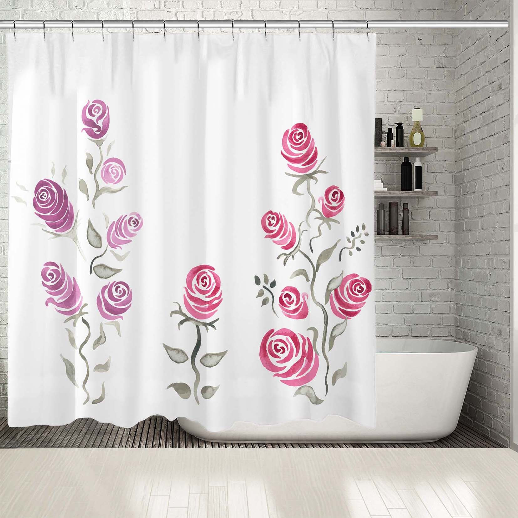 Roses Branches Summer Garden Floral Waterproof Shower Curtain For Your Bathroom