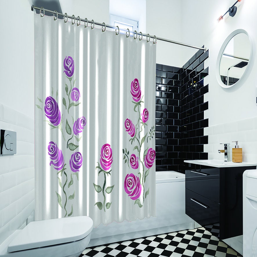 Roses Branches Summer Garden Floral Waterproof Shower Curtain For Your Bathroom