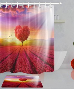 Roses Field Heart Tree Sunshine Vintage Shower Curtain for Valentine's Day