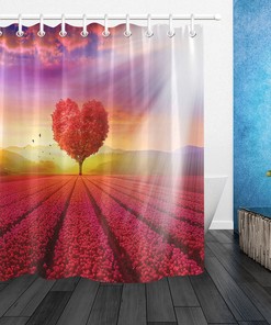 Roses Field Heart Tree Sunshine Vintage Shower Curtain for Valentine's Day