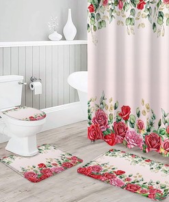 Roses Pink Ombre Eucalyptus Leaves Botanical Shower Curtain for Valentine's Day