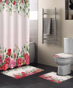 Roses Pink Ombre Eucalyptus Leaves Botanical Shower Curtain for Valentine's Day