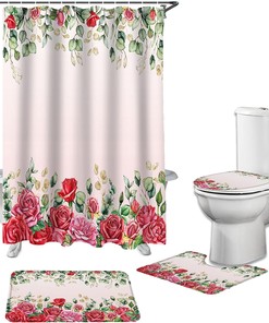 Roses Pink Ombre Eucalyptus Leaves Botanical Shower Curtain for Valentine's Day