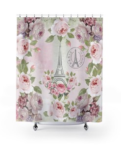 Roses and Flowers Pink Shower Curtain, Parisian Shabby Chic Bathroom Decor