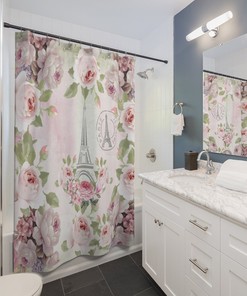 Roses and Flowers Pink Shower Curtain, Parisian Shabby Chic Bathroom Decor