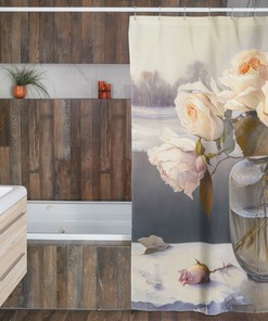 Roses in Winter Landscape Shower Curtain - Ethereal AI Oil Painting York's State Flower